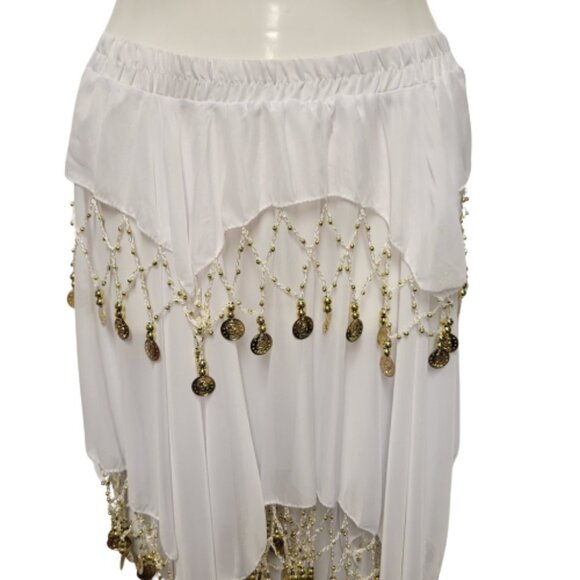 Kids or Teens Dance Skirt White Sheer Party Skirt with Gold Beads and Coins - Picture 2 of 6